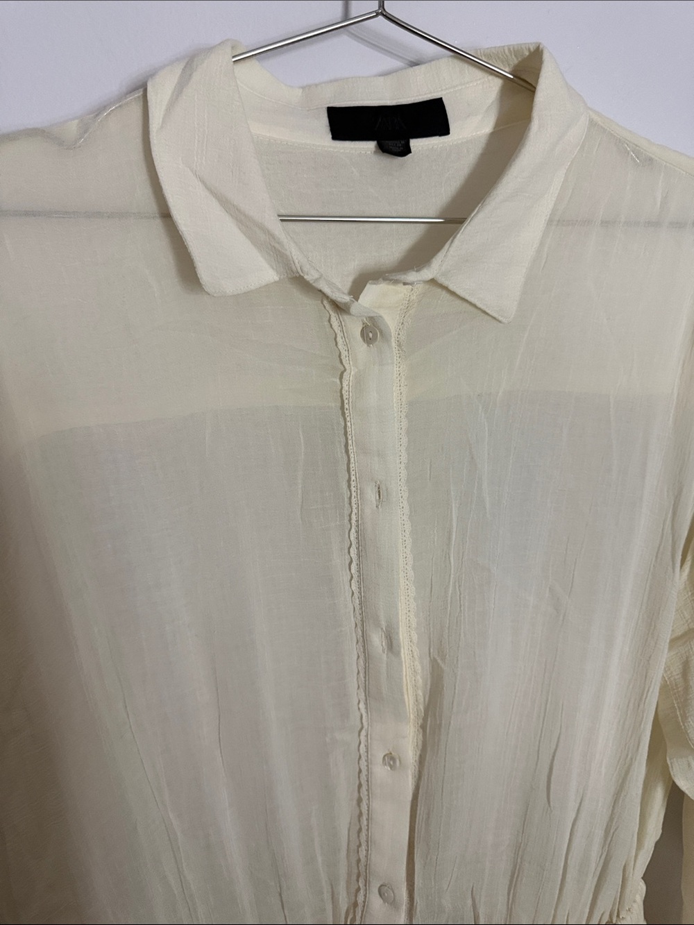 Light Cream Ruffled Button-Front Romper - Picture 4 of 7